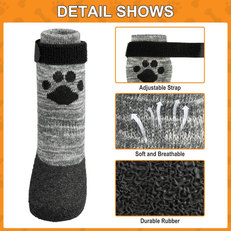 KOOLTAIL Anti Slip Dog Socks for Hot/Cold Pavement to Prevent Licking Paws,Booties for Hardwood Floors,Traction Rain Dog Boots&Paw Protectors Shoes with Grip for Outside Small Medium Large Senior Dogs - Image 3